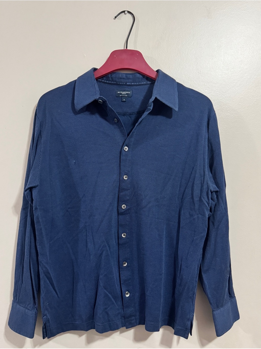 Burberry Golf Men’s Blue Textured Long Sleeve Button Up Shirt Size Small